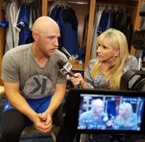 Maria interviewing LA Dodger Matt Beaty