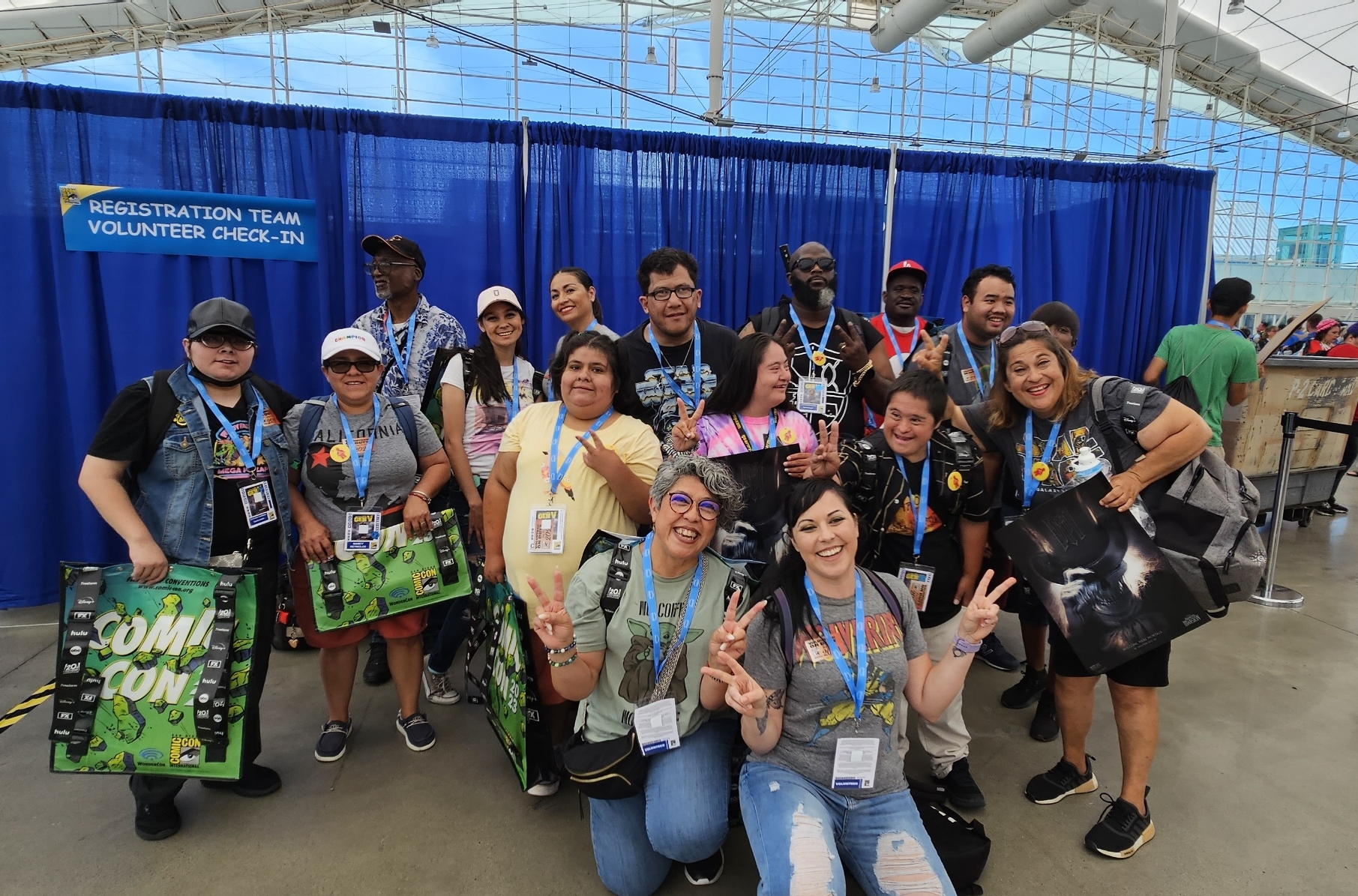 Adult Day Services participants grouped together at ComicCon