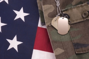 Dog tags on flag